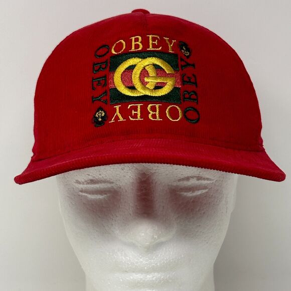 Obey Clothing OG Corduroy Hat Baseball Cap Shepard Fairey Graffiti Snapback Red - Picture 2 of 9